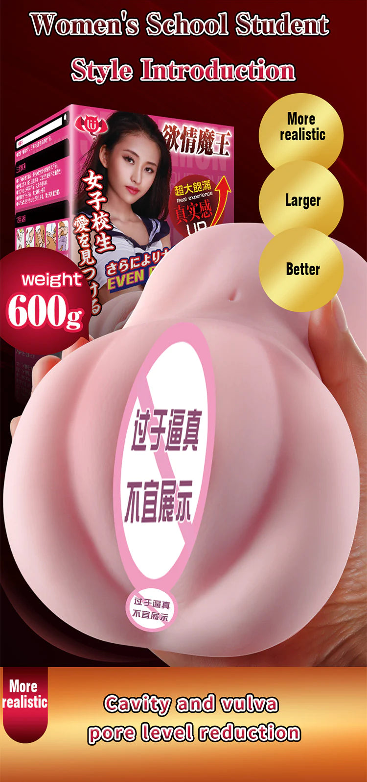 Lulucup® Celebrity-inspired Butt Masturbator Lifelike Tunnel, Multi-Stimulation, Male Masturbation Toy7