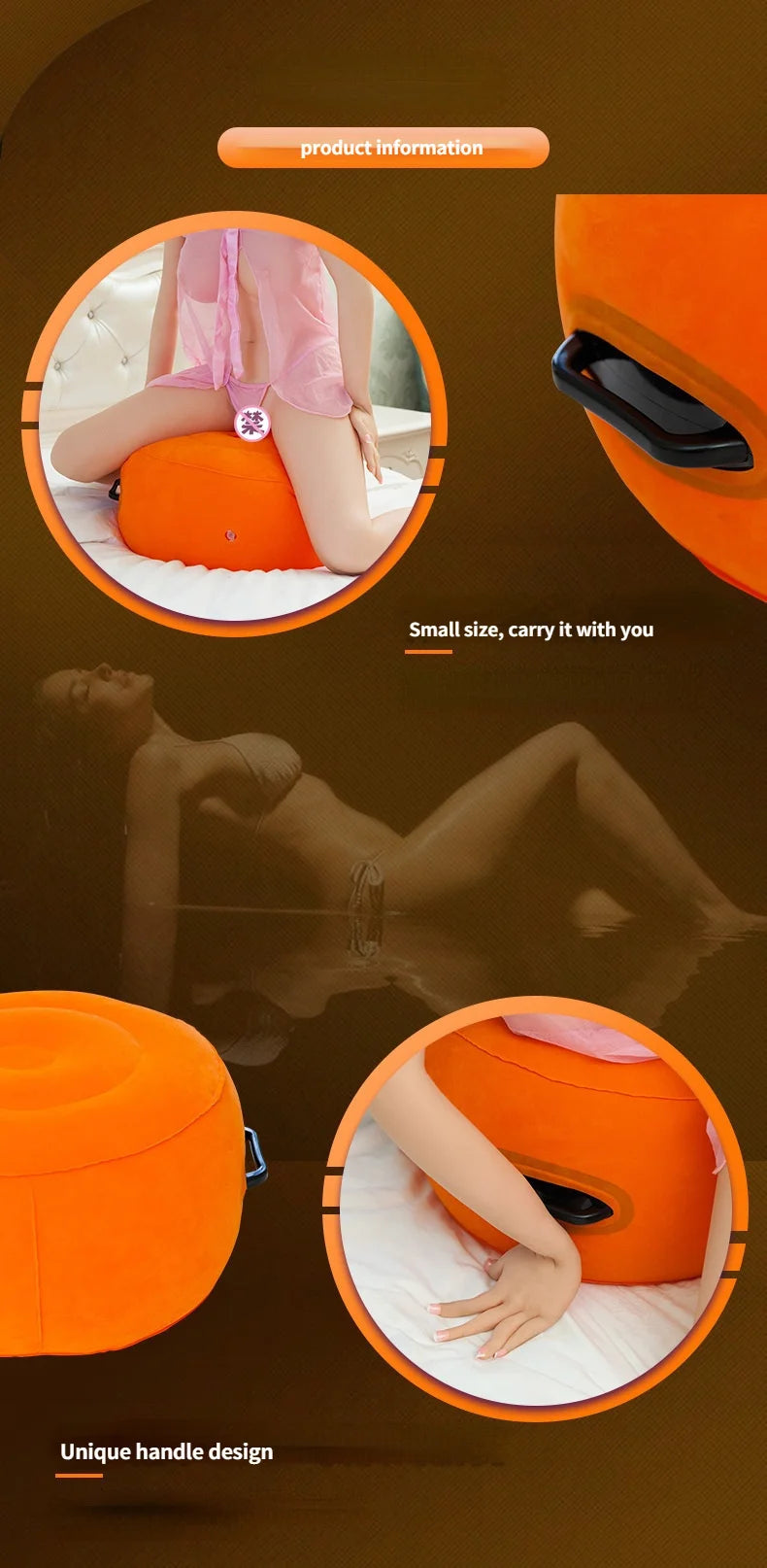 Rofun®Round Inflatable Cushion Elastic Force Chair Furniture More Exciting In Bed Pillow Orange Safe Durable Comfort Portable Air Sofa2