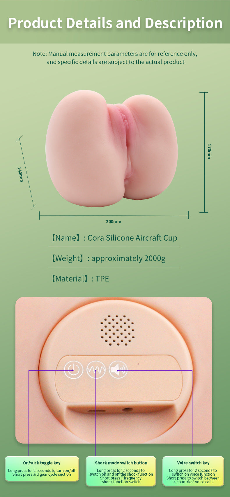 Touch Girl® Cora silicone Aircraft cup Smart buttocks Deep throat sucking vibrating speech sounds9