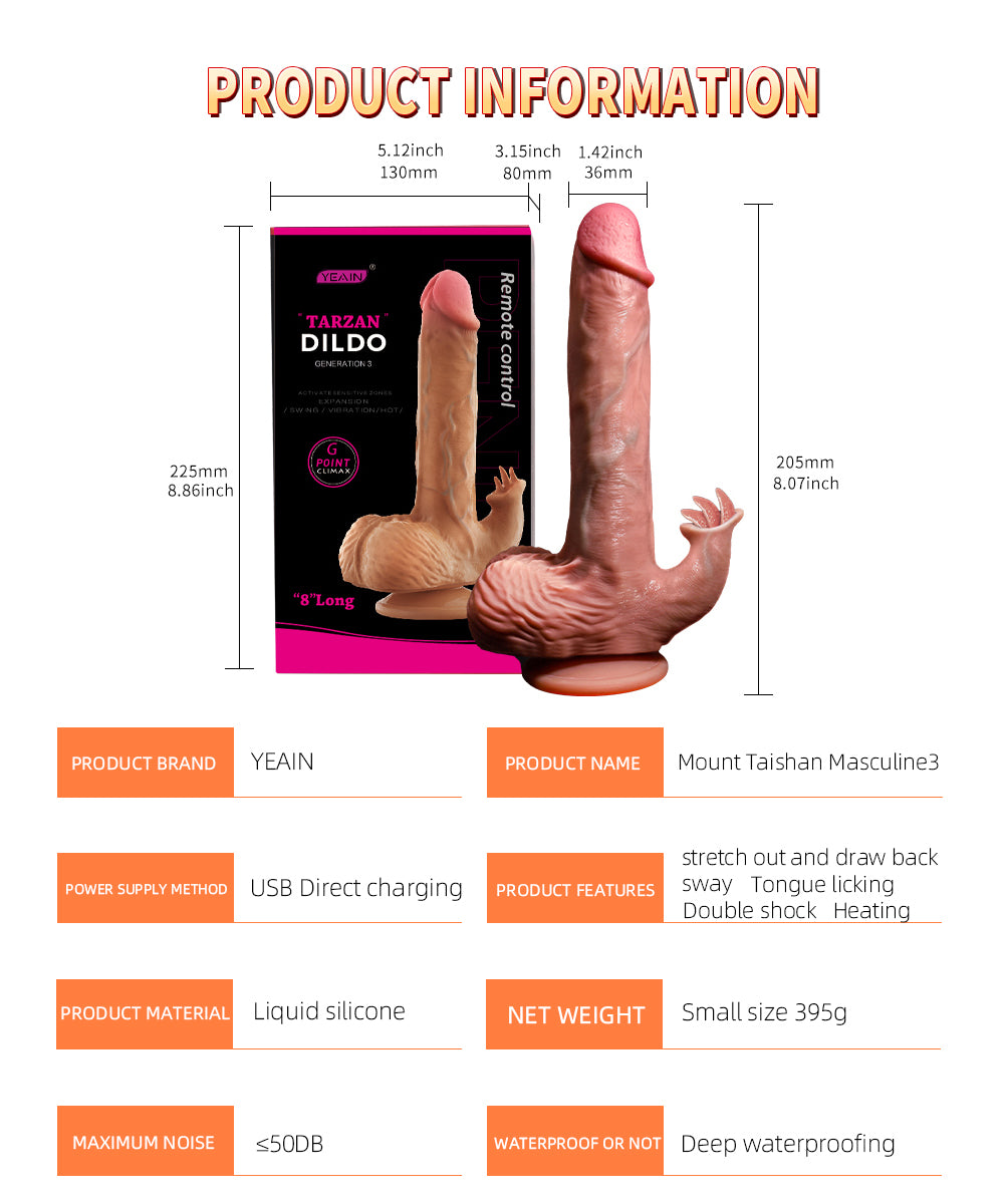 YEAIN®Mount Taishan massculine3 Tarzan Dildo G point tonuge licking stretching heating double shock remote control21