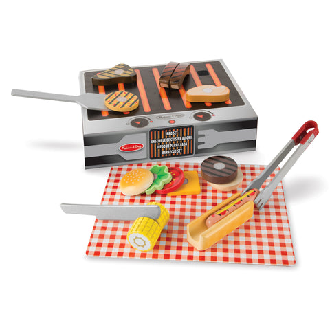 Melissa & Doug Our Favorite Play Food Toys for Kids Wooden Grill & Serve BBQ Set