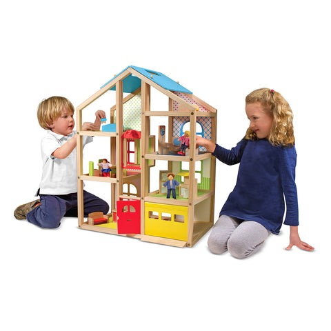 Melissa & Doug How Playing Dollhouse Teaches Our Children Hi-Rise Wooden Dollhouse and Furniture Set