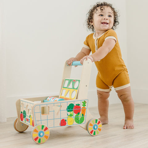 Melissa & Doug Fun Activities for 1 Year Olds Blog Post Wooden Shape Sorting Grocery Cart