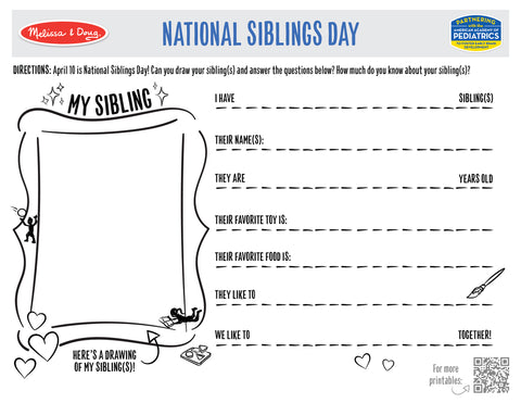 Melissa & Doug Free April Printables & Activities for Kids Siblings Day