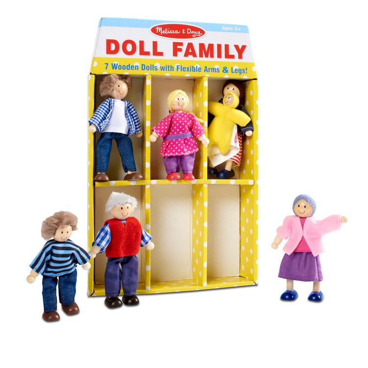 the Melissa & Doug 7-Piece Poseable Wooden Doll Family for Dollhouse (2-4 inches each)