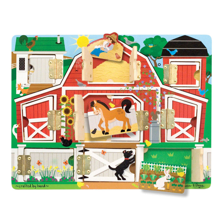  Melissa &-Doug Latches Wooden Activity Barn with 6 Doors, 4  Play Figure Farm Animals, Multicolored, 10.25” x 9” x 7.5” : Toys & Games
