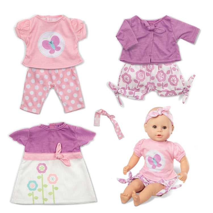 Cute And Classic Dress Baby Doll Accessory Set That Fits Dolls 16-19  Featuring A Custom-Designed Spring Floral Print Dress With Matching Cardigan