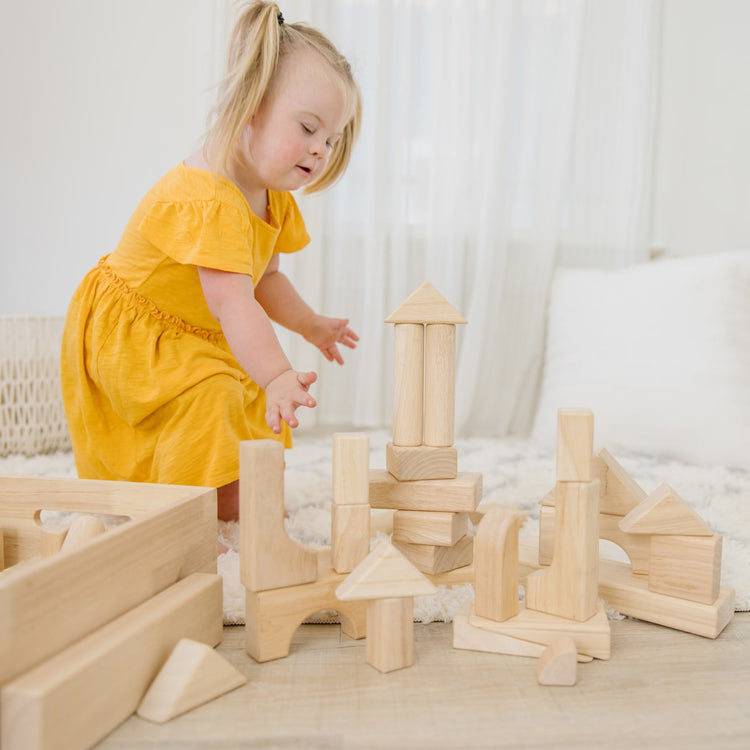 Melissa & Doug Wooden Building Set - 100 Blocks in 4 Colors and 9 Shapes