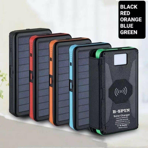 Solar Power Bank Waterproof wireless 30000mAh QI fastest charger 2 USB port with 3 and 5  pannels
