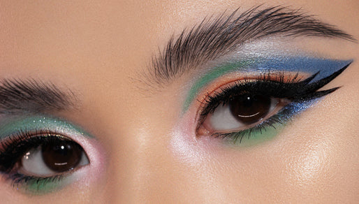 Colorful Graphic Winged Eye Makeup Ft. The ND MINI PASTEL EYESHADOW PALETTE & PLEXI GLOW HIGHLIGHTER }