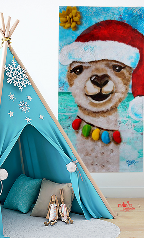 Santa Llama on the Beach Towel Melinda Tomasello Art