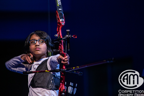 Aarya Arun follows through his shot process on the Finals Shoot-Up Stage.