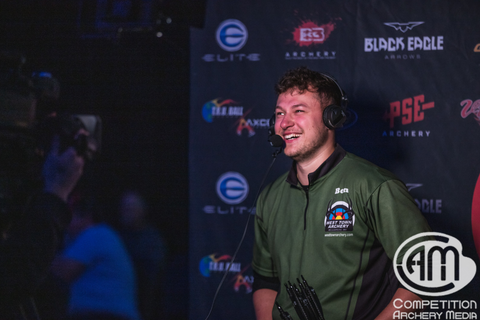 Benjamin Schaffhauser smiles during his Competition Archery Media interview as he cannot believe his win at the Classic.