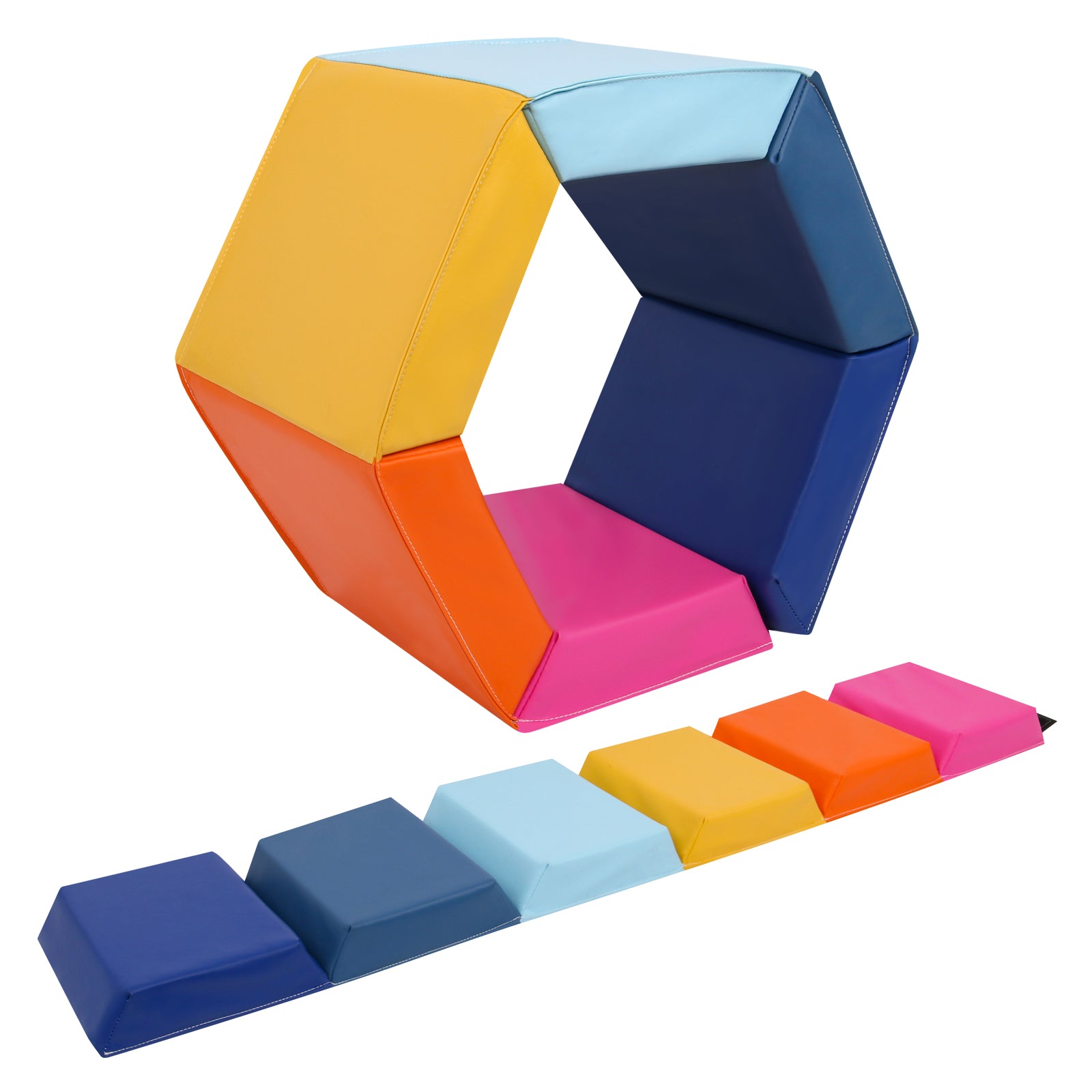 Gymnastics Folding Hexagon Tumble Mat for kids, 70.9” x 11.8” Exercise Tumbling Mat with Hook Loop Closure, 6 Panels for Home Stretching, Crawling, Coordination Training, Cheerleading, Martial Arts