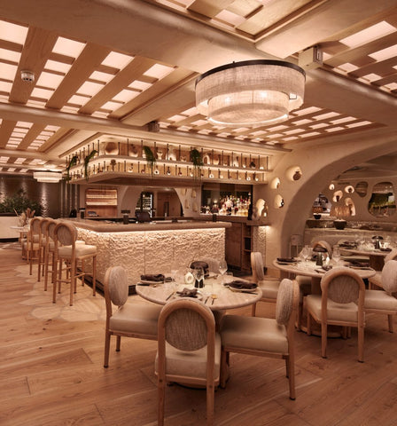 Exquisite interior of Fenix restaurant in Manchester, featuring opulent decor and modern Greek-inspired ambiance