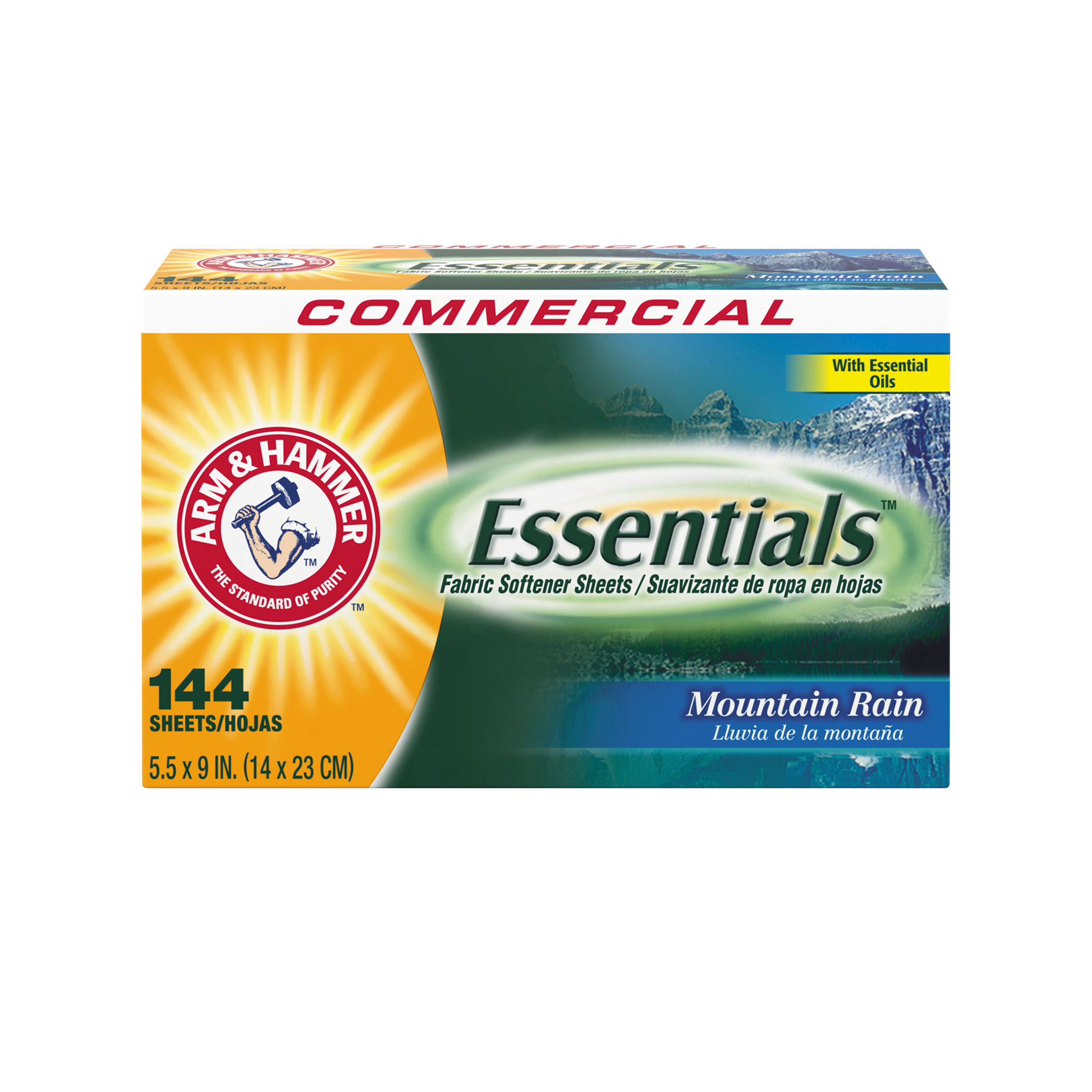 Arm & Hammer Commercial Essentials Dryer Sheets - Mountain Rain - 144 Sheets