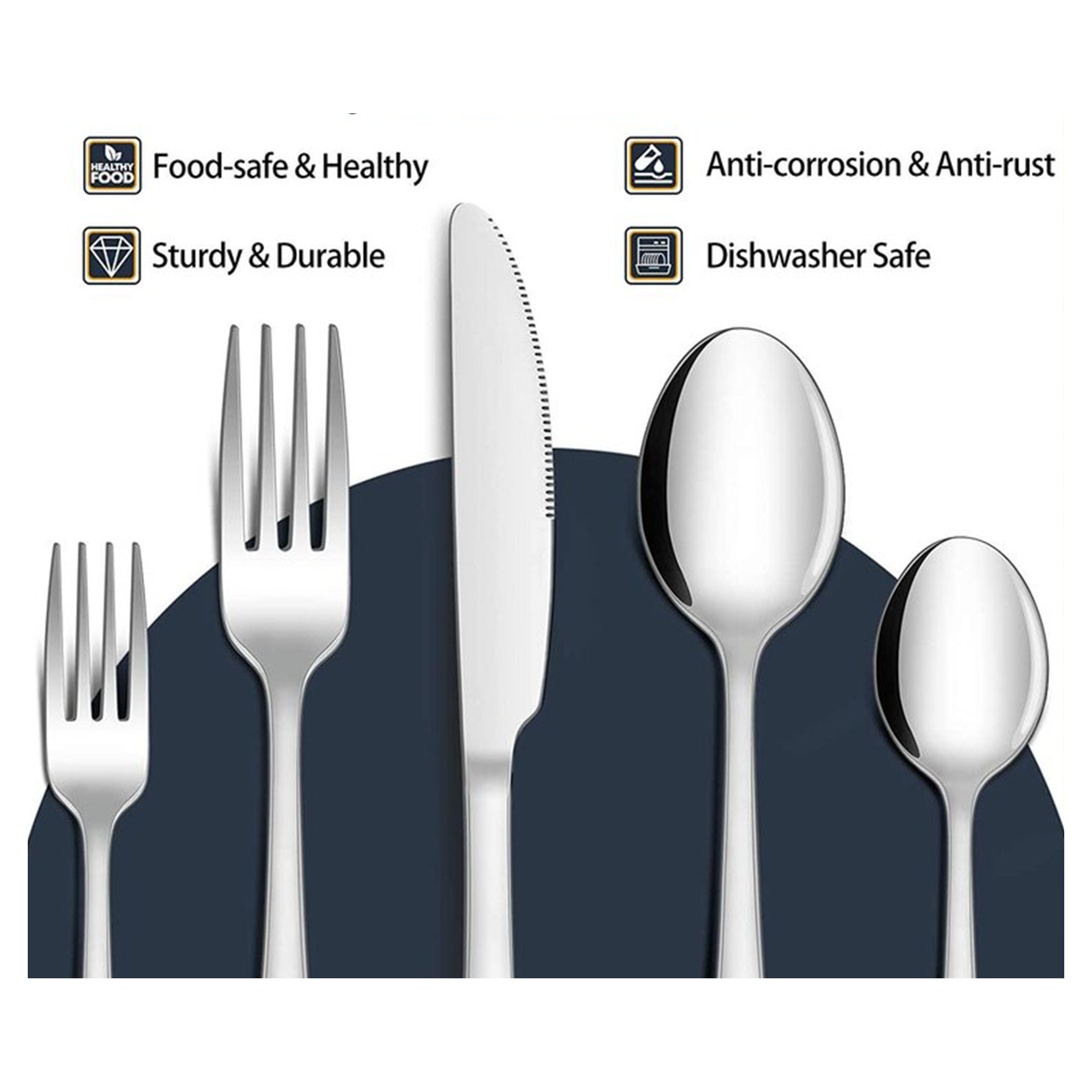 Silverware + Cutlery Set with Tray - 60 Pieces