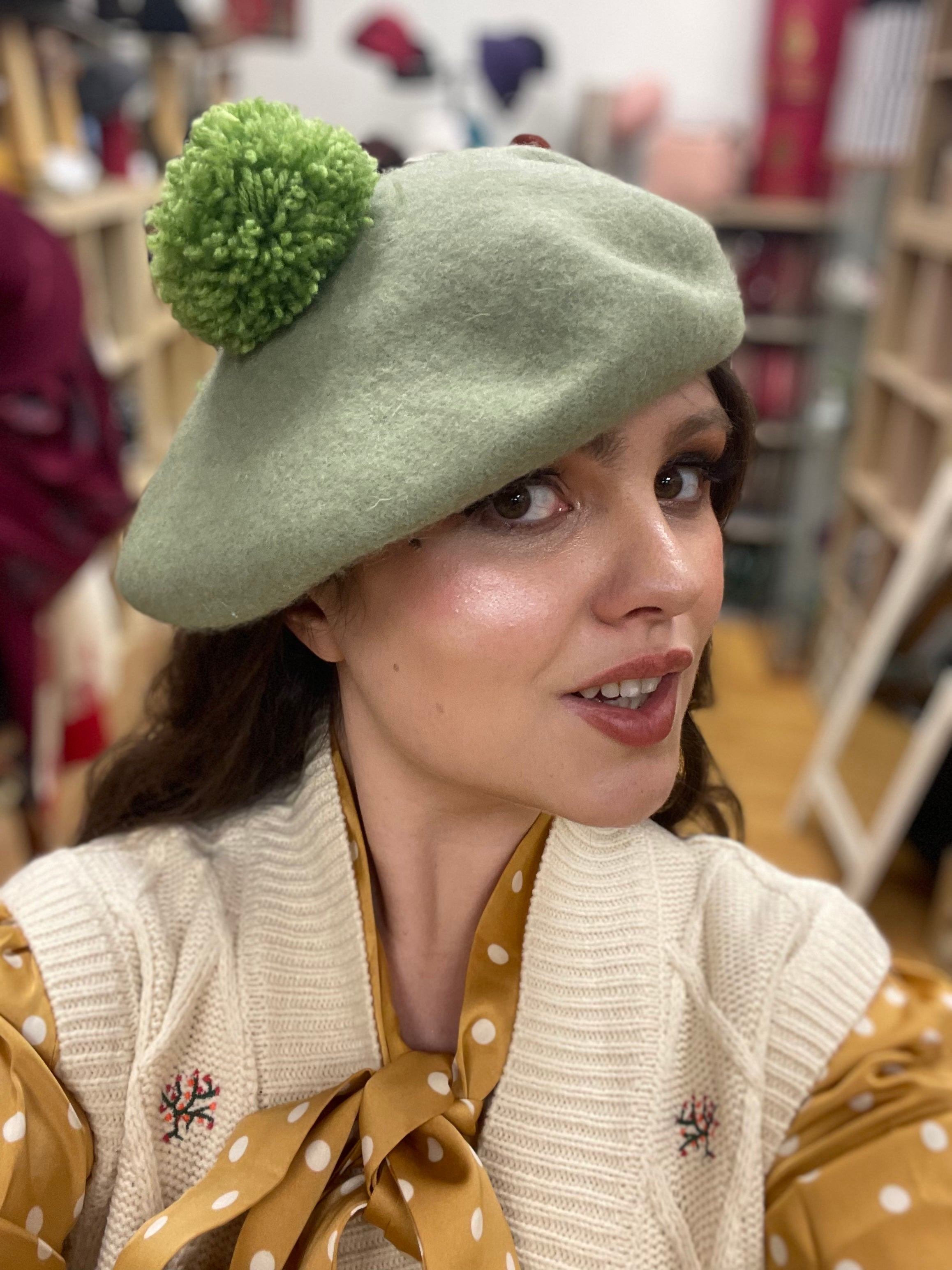 wool beret with pom pom