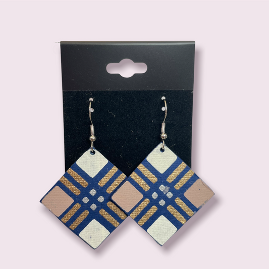 Blue Square Cotton Paper Earrings