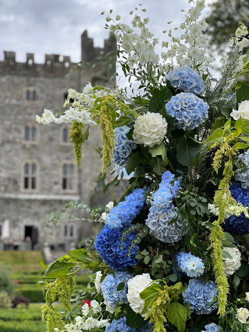 Magnificent floral arch at Irish castle Wedding