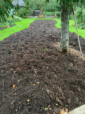 Fresh natural compost on a new flower border.