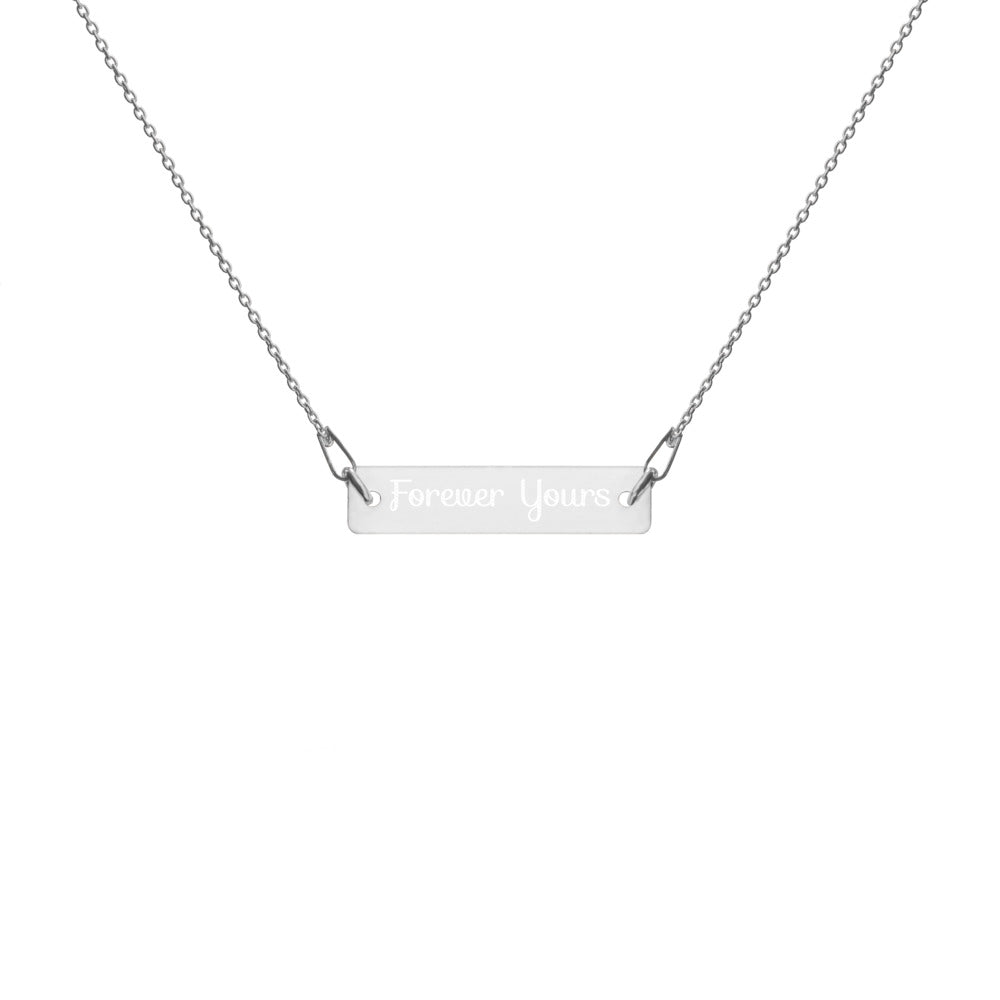 Forever Yours Engraved Silver Bar Chain Necklace
