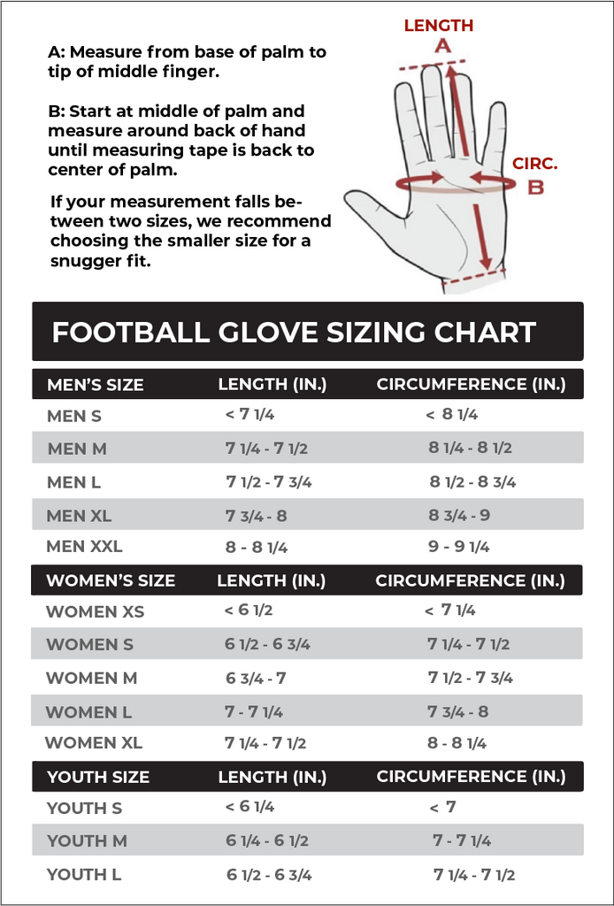 football glove size chart
