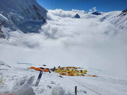 A lot of tents camping at Camp 3 of mount of Everest