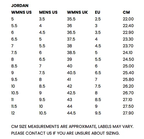 air jordan low size chart