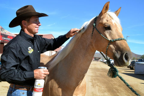 Brad Barkemeyer Sprays ShowSheen on his horse
