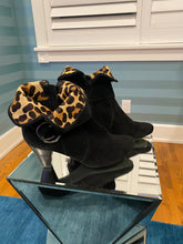 Load image into Gallery viewer, Vaneli Black Suede Ankle Boot with Calf Hair Leopard print

