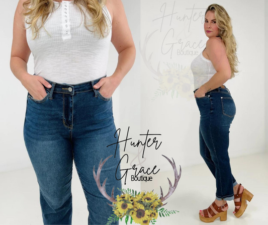 Judy Blue Triple Threat High Rise Medium Wash Cool Denim Tummy Control Top Flare  Jeans