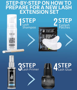 Stacy Lash Bundle: Extra Strong Eyelash Extension Glue 5ml / 0.17fl.oz & Primer 40ml & Lash Shampoo 50ml/1.69fl.oz