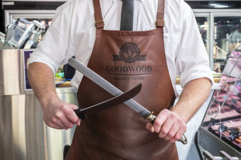kangaroo leather apron for butcher personalised with brand logo