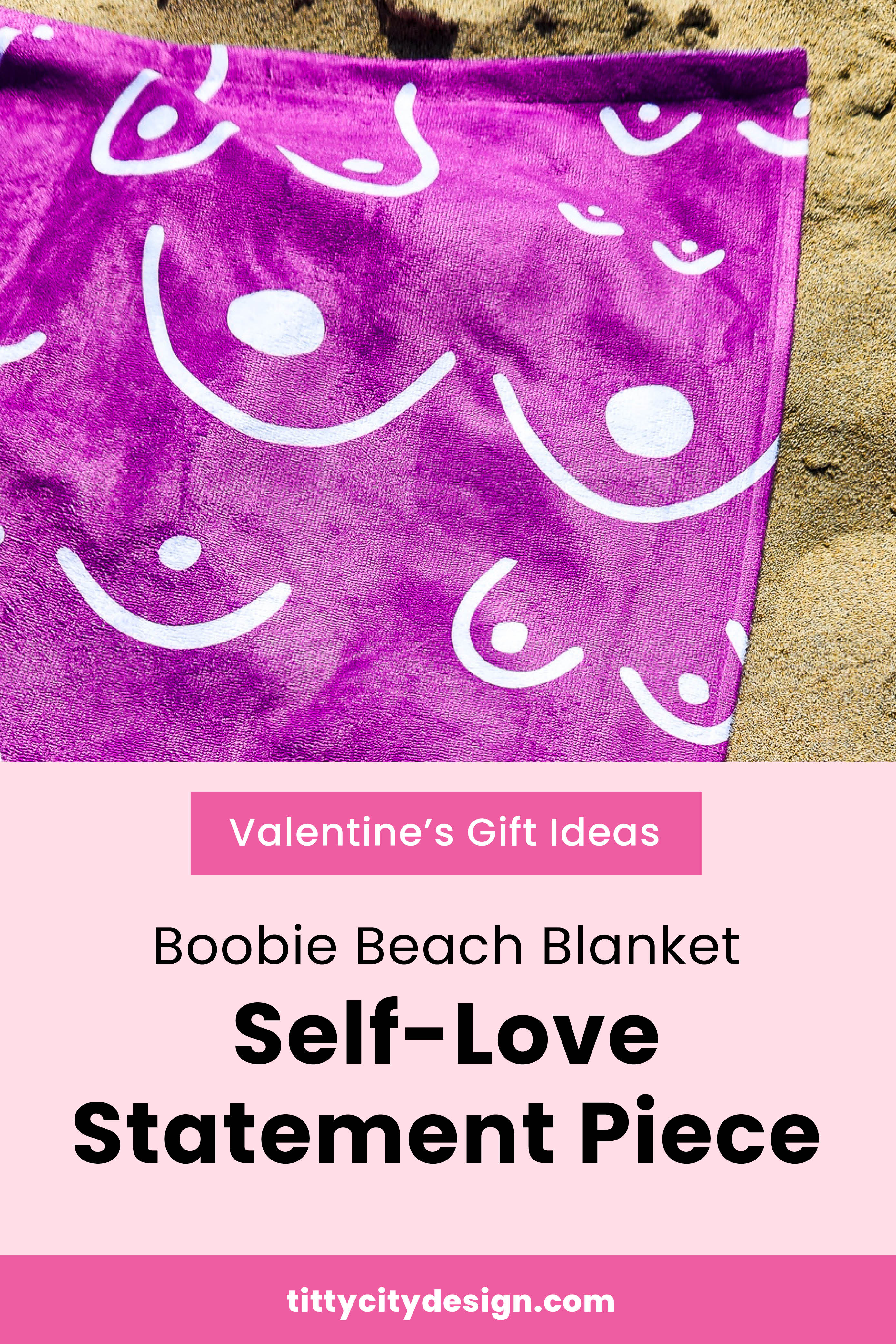 Valentines Gift Ideas - Pink Boobie Beach Towel Blanket "Self Love Statement Piece"