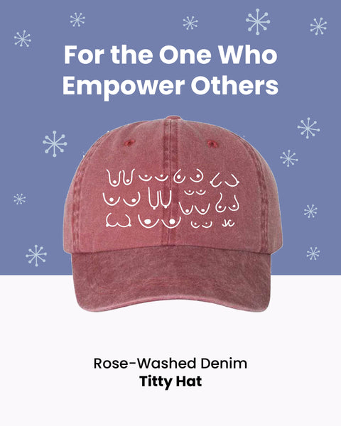 Rose-Washed Pink Denim Boob Hat Empowering Christmas Gift