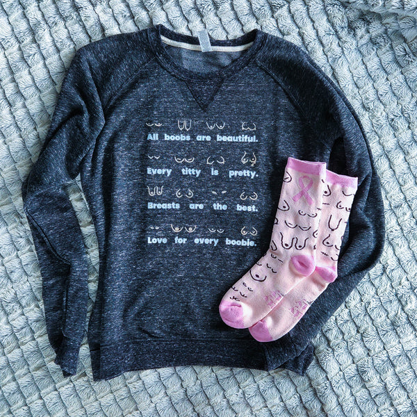 Breast Cancer Survivor Gift Basket - Boob Sweatshirt - Boob Socks - Breast Cancer Patient Gift