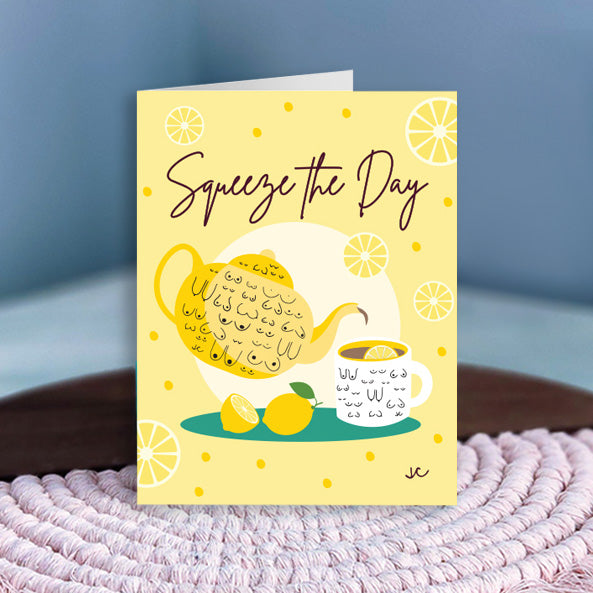 Squeeze the day funny boob greeting card for new moms