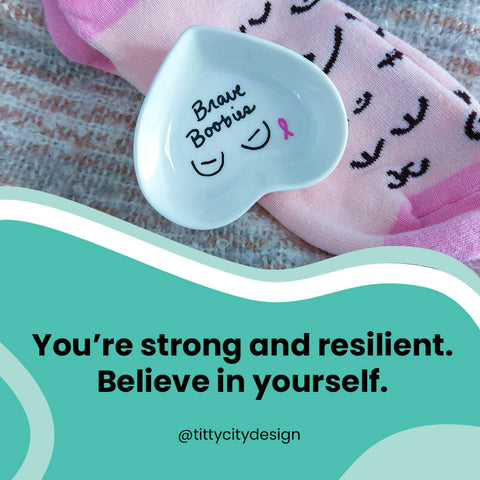 Short Self Love Quotes for Breast Cancer Patients - Titty City Design - Body Positivity - Post Mastectomy Care