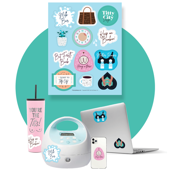 Breastfeeding stickers for breast pump and water bottle