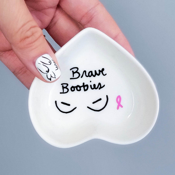 Brave Boobies Jewelry dish Breast Cancer Patient gift with mastectomy scars