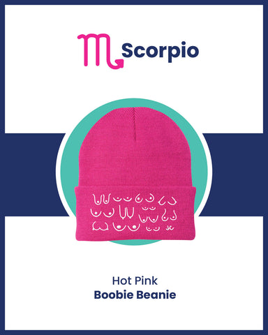 Zodiac Holiday Gift for Scorpio Hot Pink Boobie Beanie