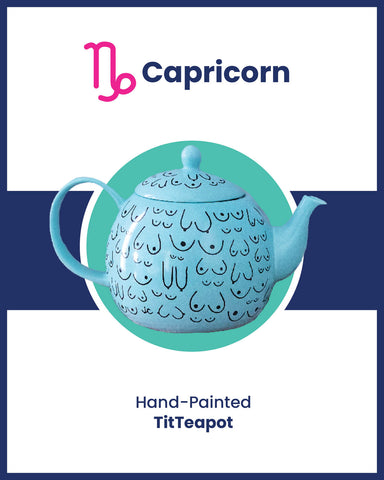 Zodiac Holiday Gift for Capricorn Aqua Hand-Painted Boob Teapot, TitTeapot