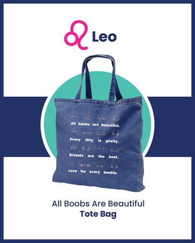 Zodiac Holiday Gift for Leo All Boobs Are Beautiful Denim Cotton Tote Bag