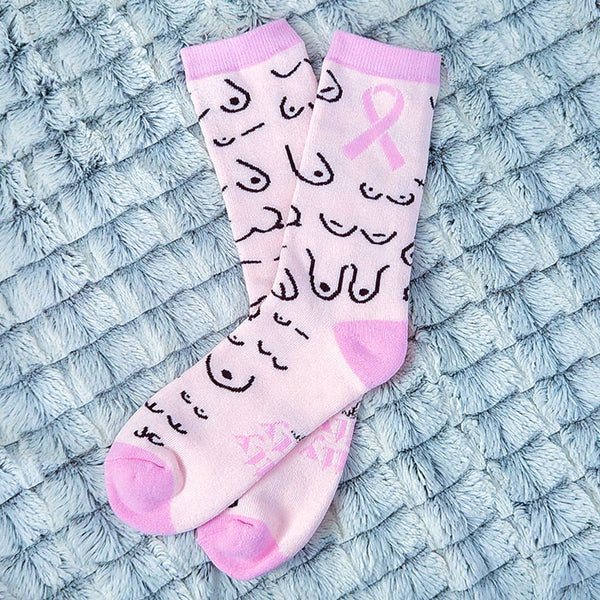 Pink Ribbon Boob Breast Cancer Socks