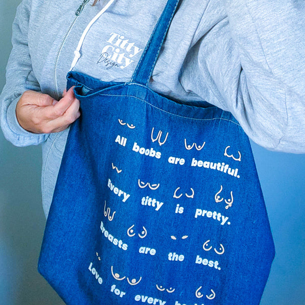 All Boobs Are Beautiful Back to Work Denim Tote Bag for New Moms
