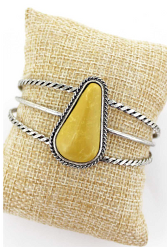 Chic Bling Yellow Pear Silver Tone Cuff Bracelet