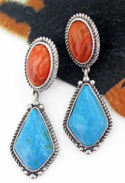 Cheyenne Moon Orange Western Turquoise Marbled Stud Earrings