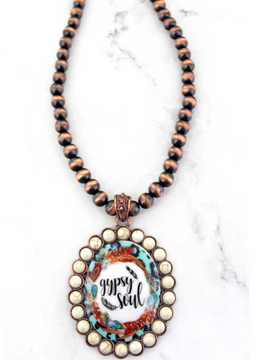 Gypsy Soul Pendant Copper Pearl Necklace