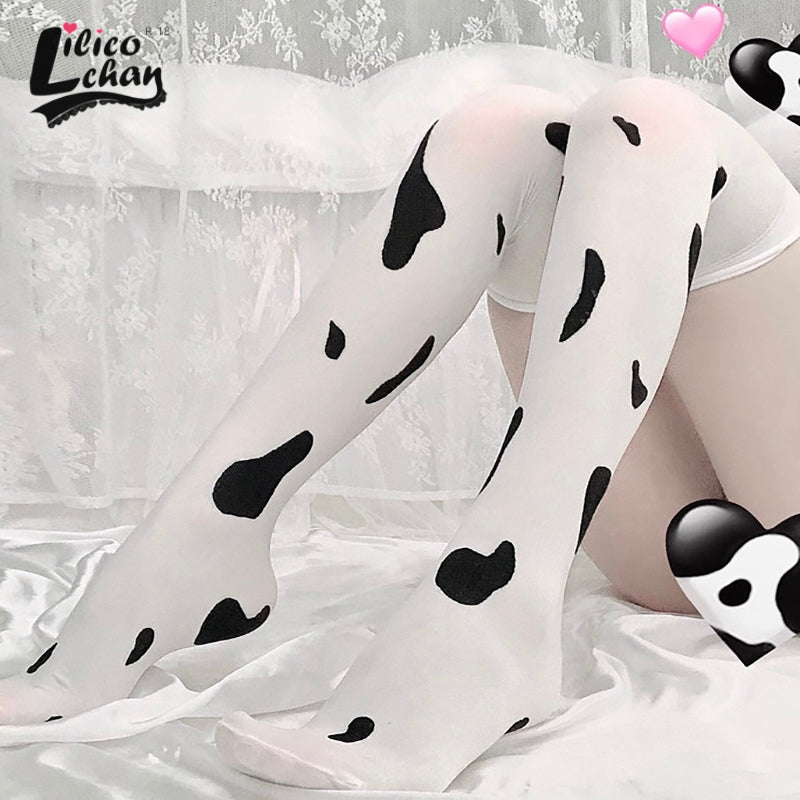 Over Knee White Cow Stockings